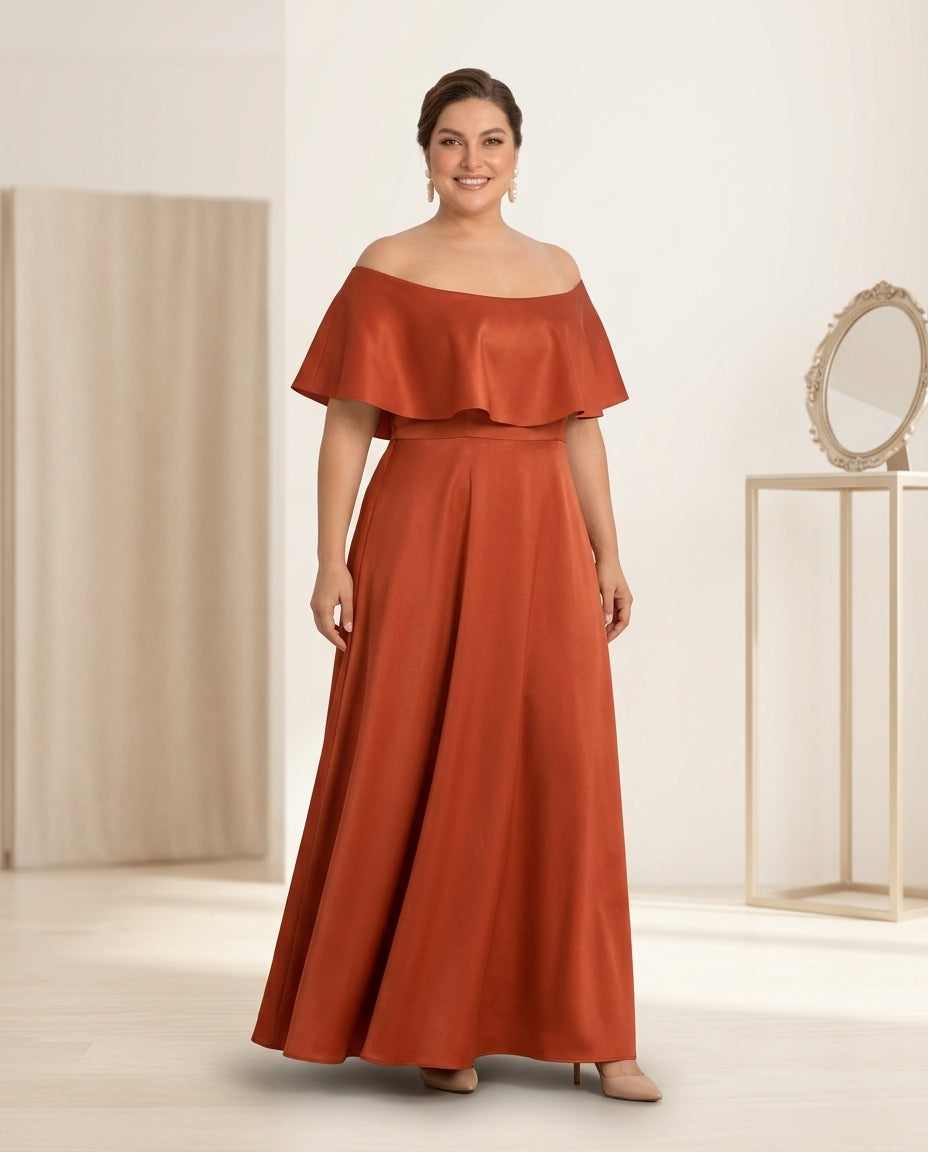 Vestido de fiesta Manuela off shoulder con capa superior