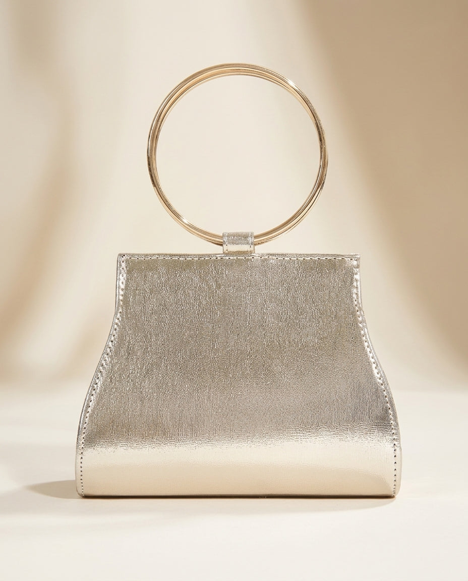 Bolso de fiesta con manilla y cadena para colgar en tono dorado