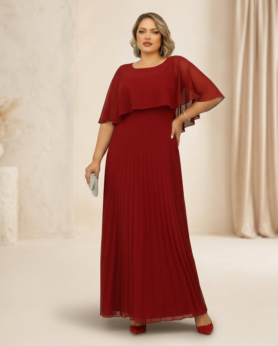 Vestido de fiesta Muriel con capita y falda plisada escote redondo