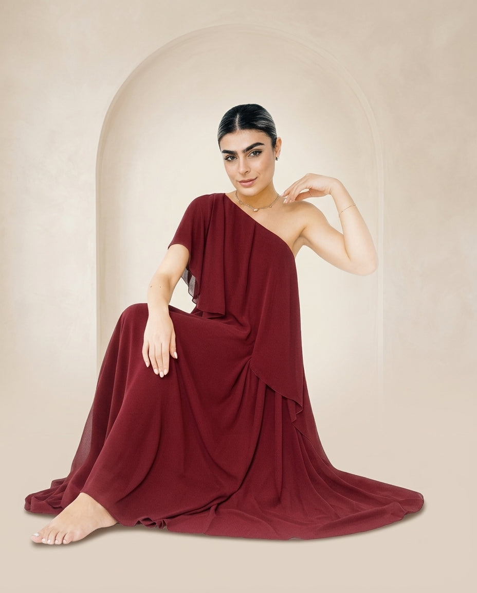 Vestido de fiesta Tribu con volantes en piso y hermosa asimetría muy liviano