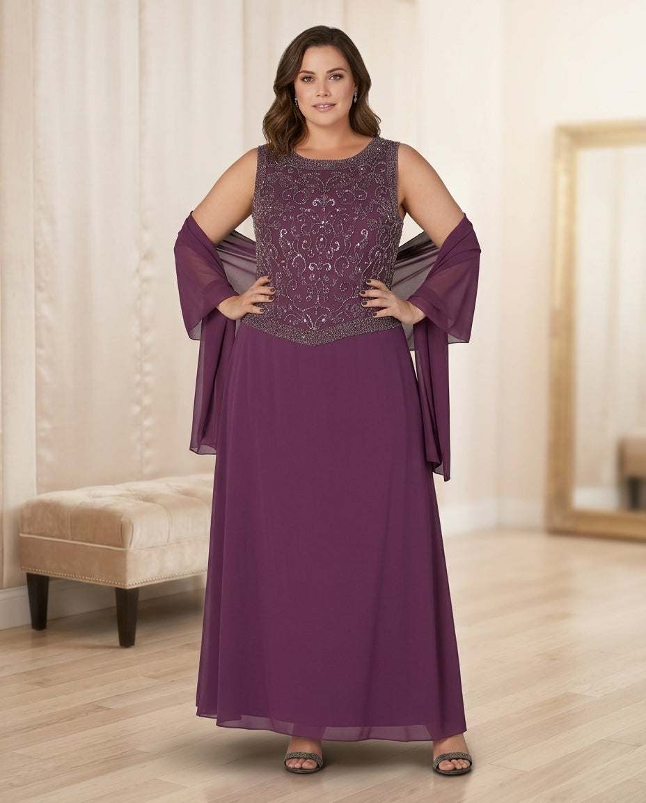 Vestido de fiesta Brigitte con brillo superior y falda en gasa y echarpe