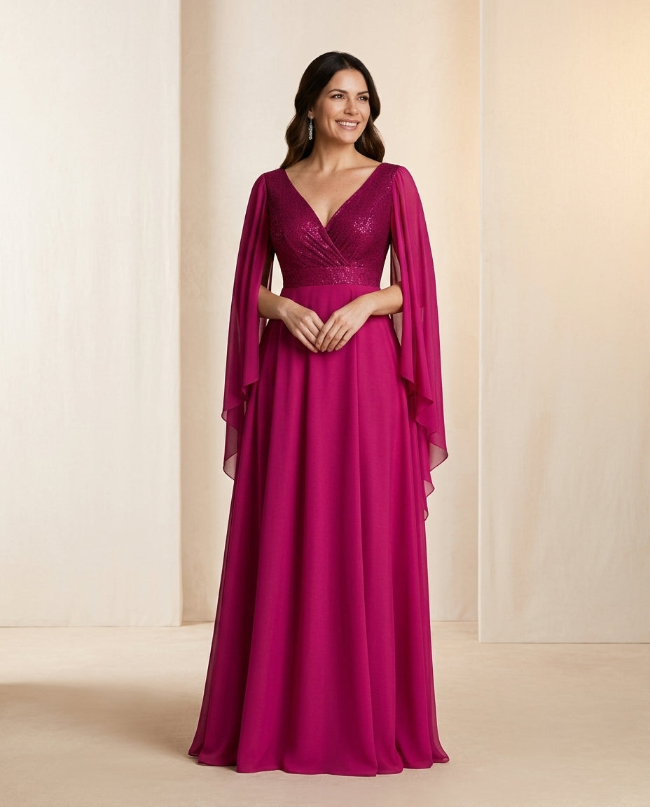 Vestido de fiesta Endora con aplicación sutil en brillo y mangas mucielago