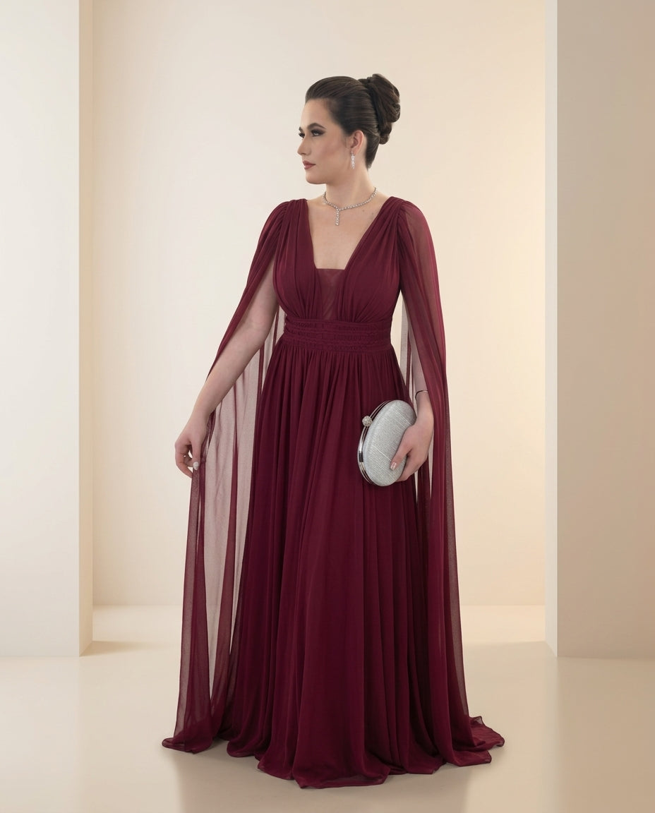 Vestido de fiesta Elisa  con manga ala y trenzado en la cintura