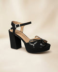 Sandalia de cuero para fiesta Narciso negro taco 9 cms y plataforma 2 cms, procedencia Argentina