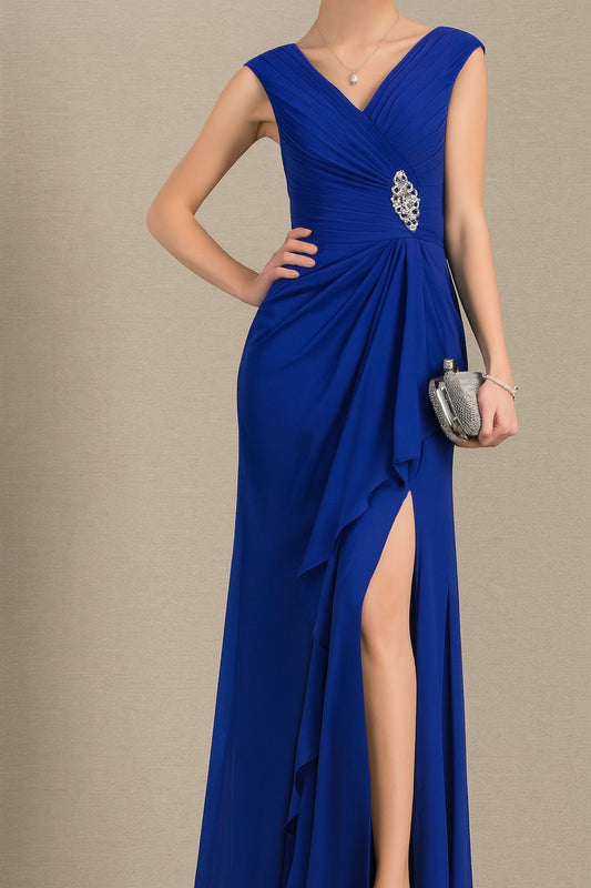 VESTIDO DE FIESTA MERY DRAPEADO Y CON APLICACION
