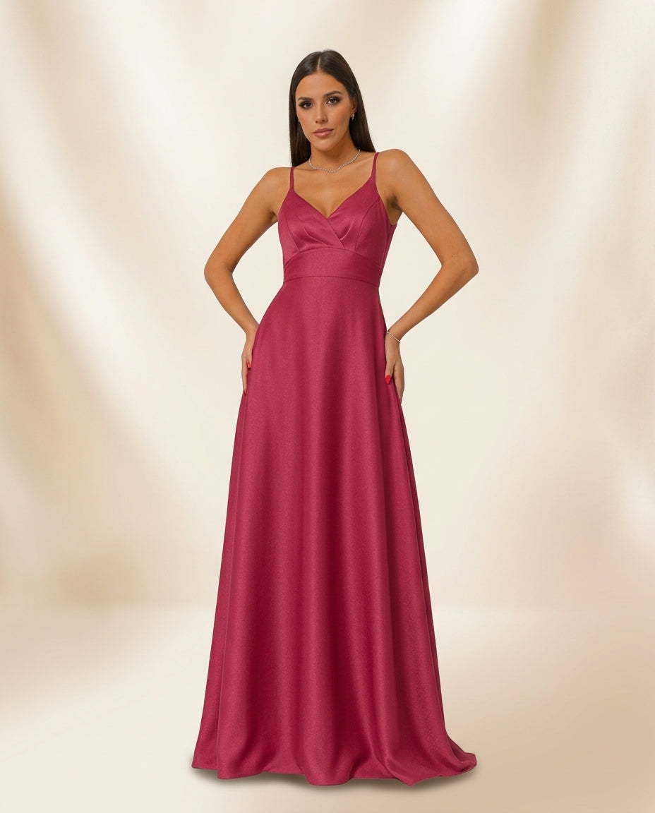 Vestido de fiesta Morin en raso y tirantes espagueti , espalda descubierta