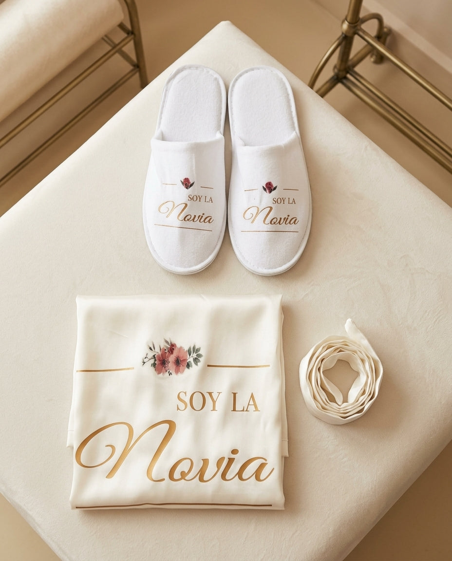 Bata de Satin con encaje personalizada o sin personalizar,fina y elegante
