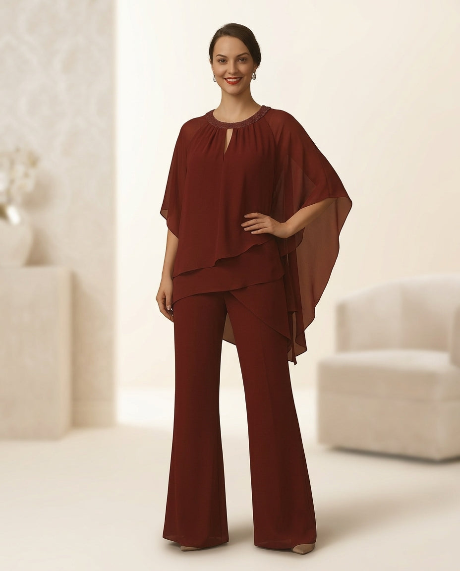 Traje de fiesta Berta  en 2 piezas con aplicaciones de pedrería en el cuello