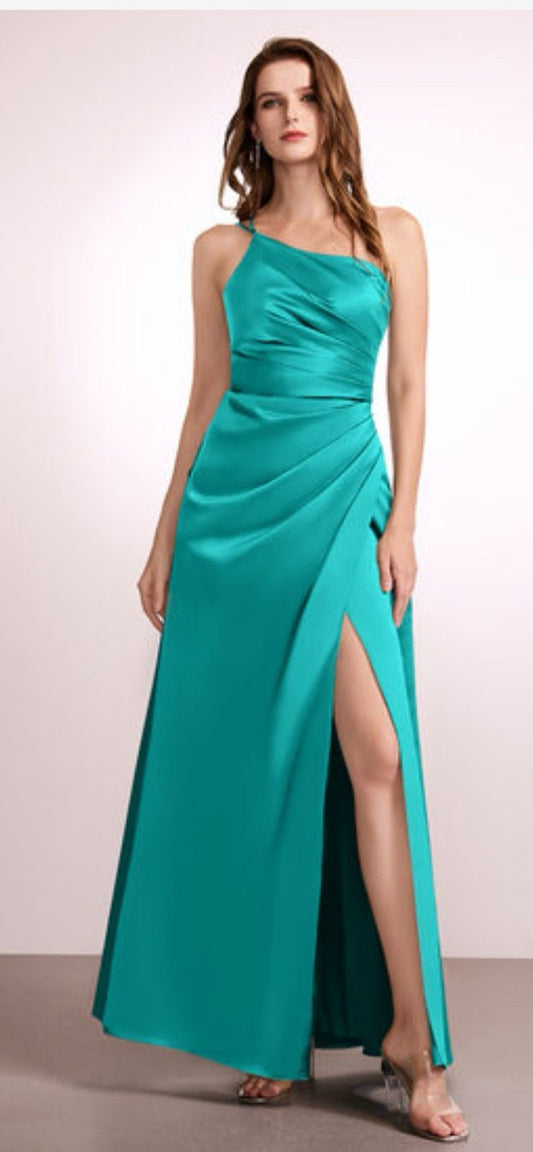 VESTIDO DE FIESTA PETRA ASIMETRICO EN COLOR TURQUESA TALLA 42