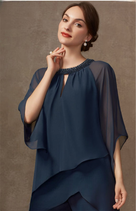 TRAJE DE FIESTA  BERTA CON APLICACION DE PEDRERIA EN EL CUELLO  TALLA 44 Y 46