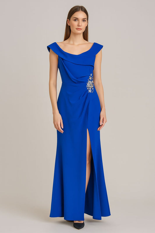 VESTIDO DE FIESTA  ALLEN CON DRAPEADO Y APLICACION