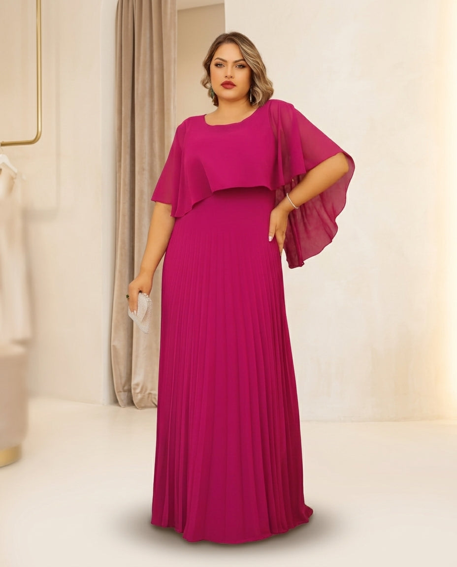 Vestido de fiesta Muriel con capita y falda plisada escote redondo