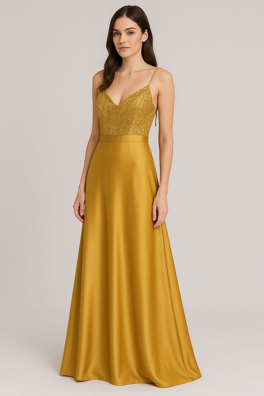 VESTIDO DE FIESTA ARANZA COLOR DORADO TALLA 38
