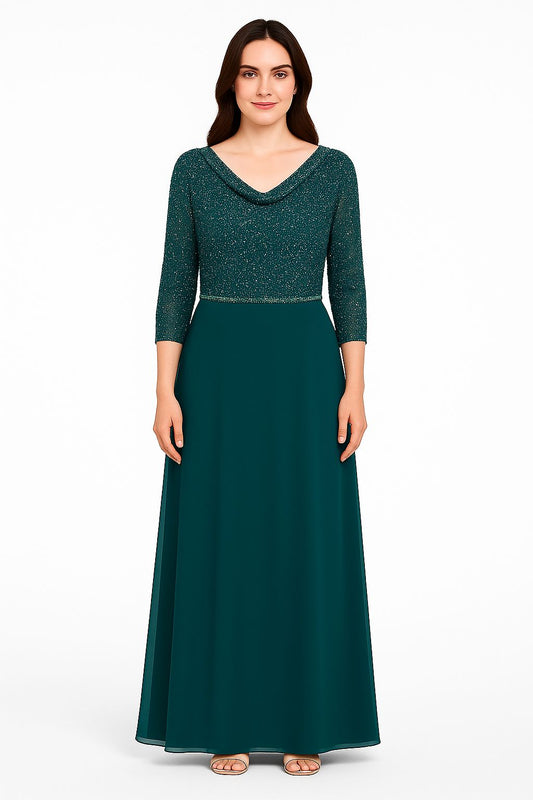 VESTIDO DE FIESTA JULY CON BRILLO Y MANGAS 3/4 TALLA 38