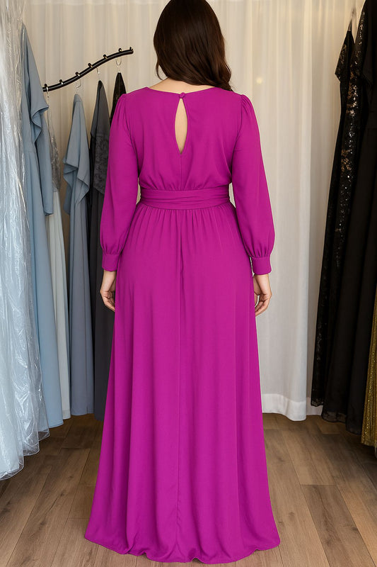 VESTIDO DE FIESTA MACA DE COLOR FUCSIA TALLA 44 MANGA LARGA