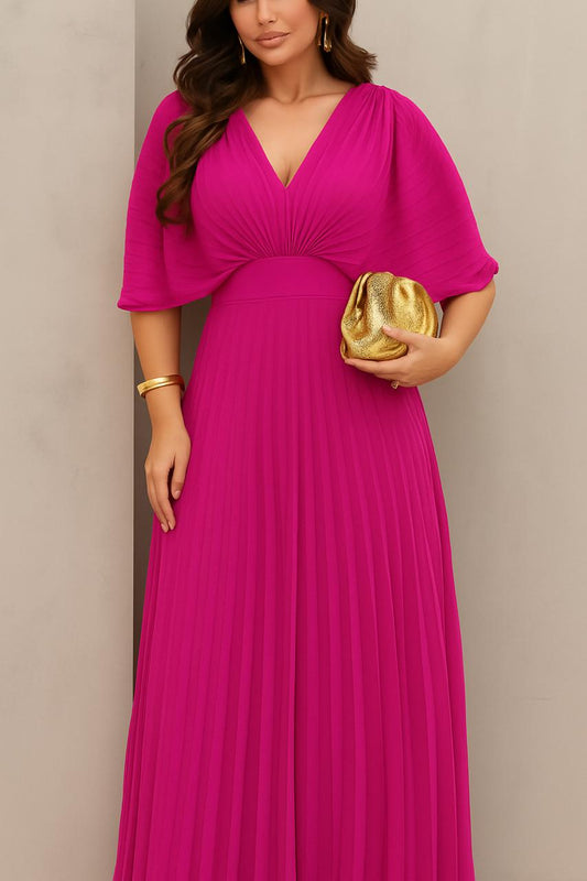 Vestido de fiesta Noemi  plisado con manga murcielago