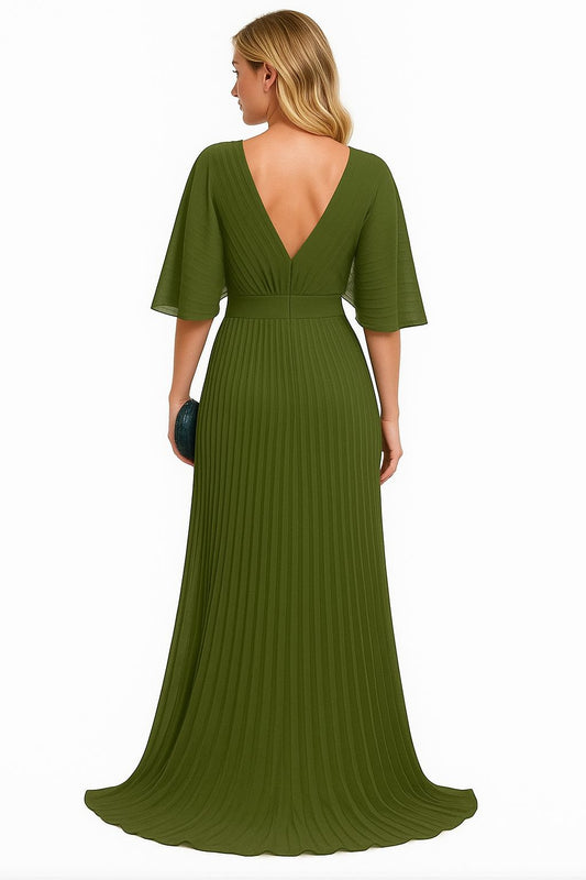 VESTIDO DE FIESTA NOEMI CON ESCOTE EN V MODELO PLISADO