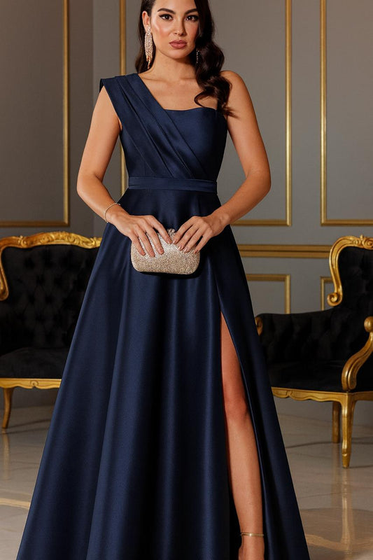 VESTIDO DE FIESTA MARCELL ELEGANCIA EN RASO Y ASIMETRICO TALLA 42
