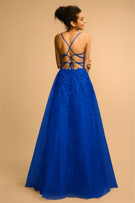 VESTIDO DE FIESTA POMPY ESPALDA DESCUBIERTA Y ENCAJE