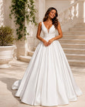 Vestido de Novia Cala Corte A de Satín con Escote Profundo y brillo