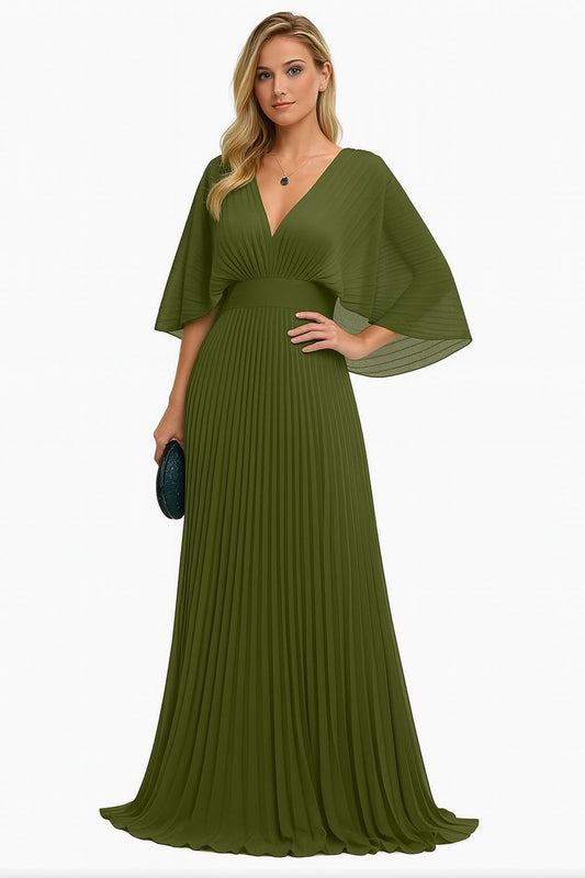 VESTIDO DE FIESTA NOEMI CON ESCOTE EN V MODELO PLISADO