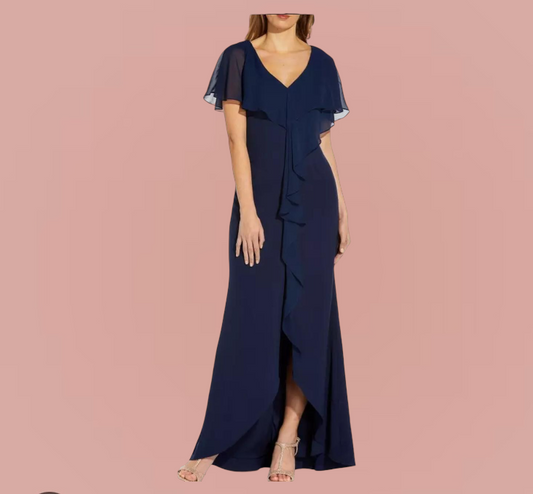 VESTIDO DE FIESTA MERRY DE GASA Y CON VOLANTES DELANTEROS