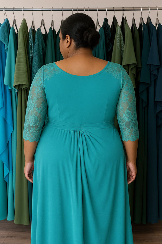 VESTIDO DE FIESTA ZARKY EN TALLA 44 COLOR TURQUESA Y MANGAS LARGAS
