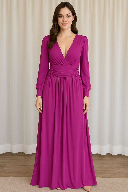 VESTIDO DE FIESTA MACA DE COLOR FUCSIA TALLA 44 MANGA LARGA