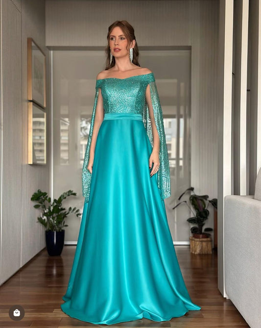VESTIDO DE FIESTA  ALMA MANGAS  ALAS Y BRILLO