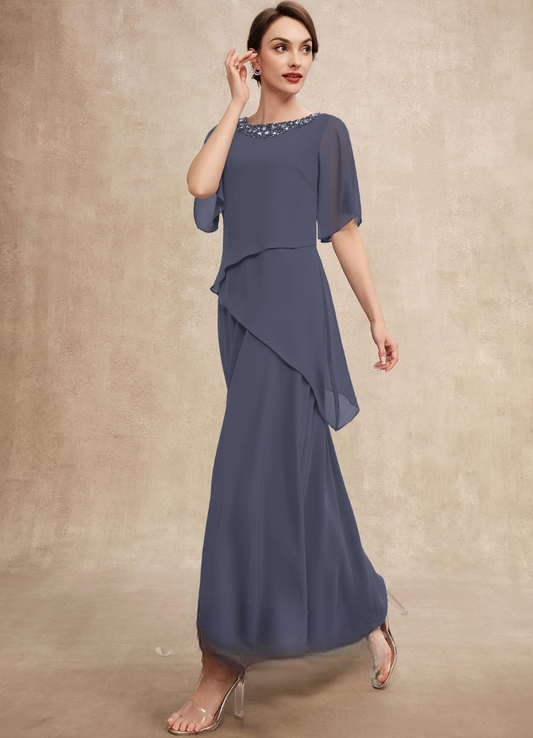 VESTIDO DE FIESTA  ARGENTA CON APLICACIONES EN EL CUELLO