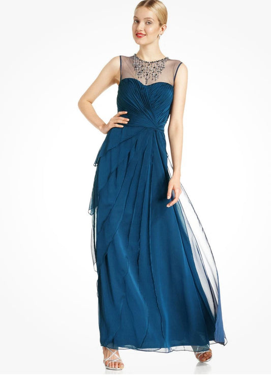 VESTIDO DE FIESTA MINERVA CON APLIQUE EN EL CUELLO Y ESCOTE EN TRANSPARENCIA