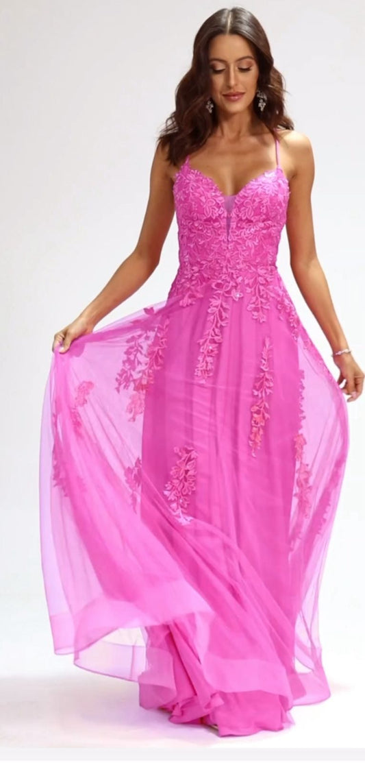 VESTIDO DE FIESTA GRETA ESPALDA DESCUBIERTA Y ENCAJE Y ESCOTE V