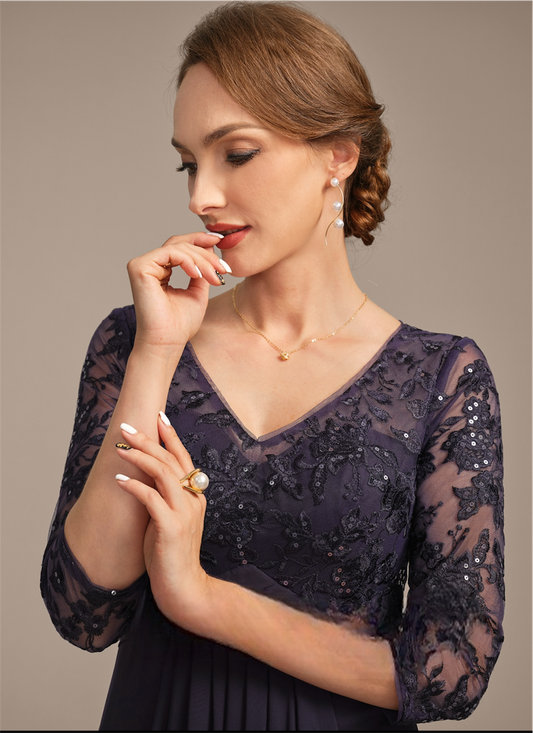 VESTIDO DE FIESTA ANGIE EN CHIFON Y LENTEJUELAS