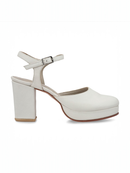 Sandalia argentina de cuero Capullo para novia y fiesta , taco 8 cms y plataforma 2 cms