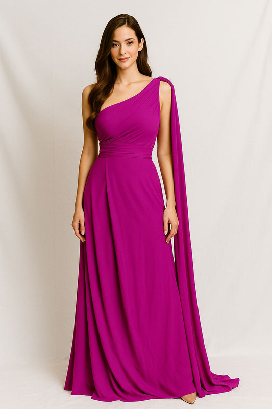 VESTIDO DE FIESTA ELY EN COLOR FUCSIA ASIMETRICO TALLA 42