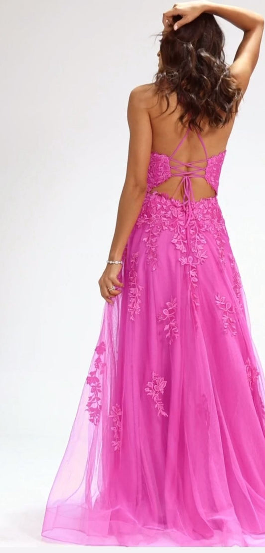 VESTIDO DE FIESTA GRETA ESPALDA DESCUBIERTA Y ENCAJE Y ESCOTE V
