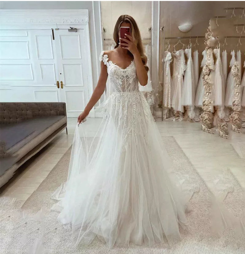 VESTIDO DE NOVIA FRANCIS ESTILO PRINCESA MACRAME Y TRANSPARENCIA