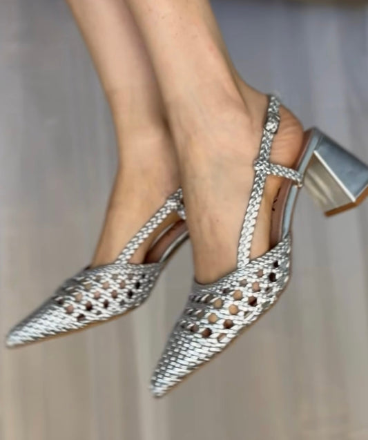 Sandalia española Canasto para fiesta , taco 8 cms , sin talón