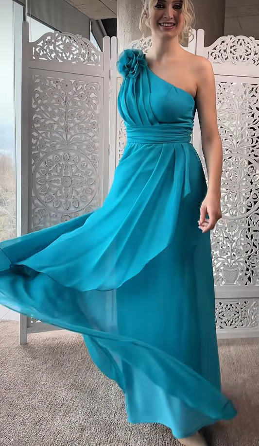VESTIDO DE FIESTA GRACE ASIMÉTRICO EN GASA Y CHIFON ,APLICACIÓN DIOR