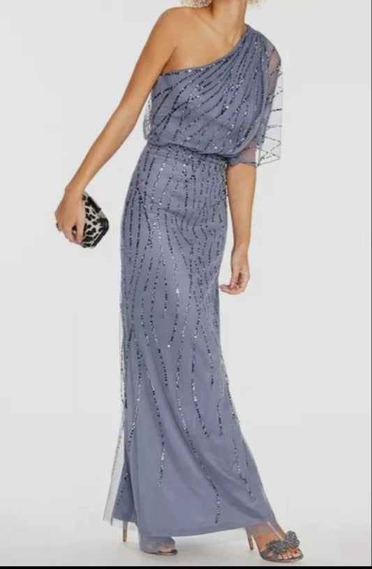 VESTIDO DE FIESTA COCCY ASIMETRIA Y MOSTACILLA