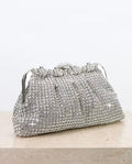 Clutch de fiesta Luxor plateado pedrería y cadena para colgar