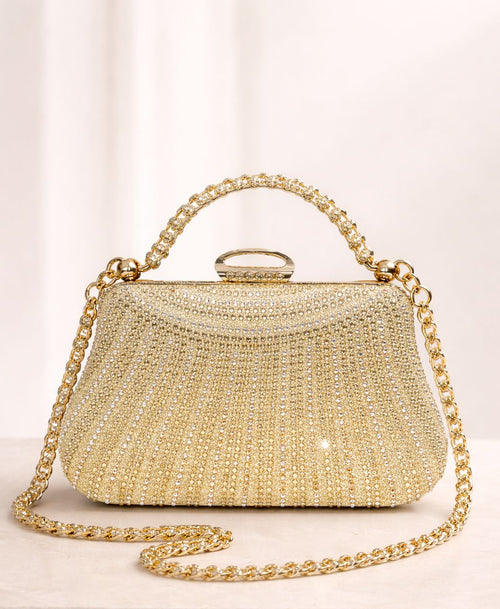 Bolso de fiesta New york con manilla y brillos en dorado champagne