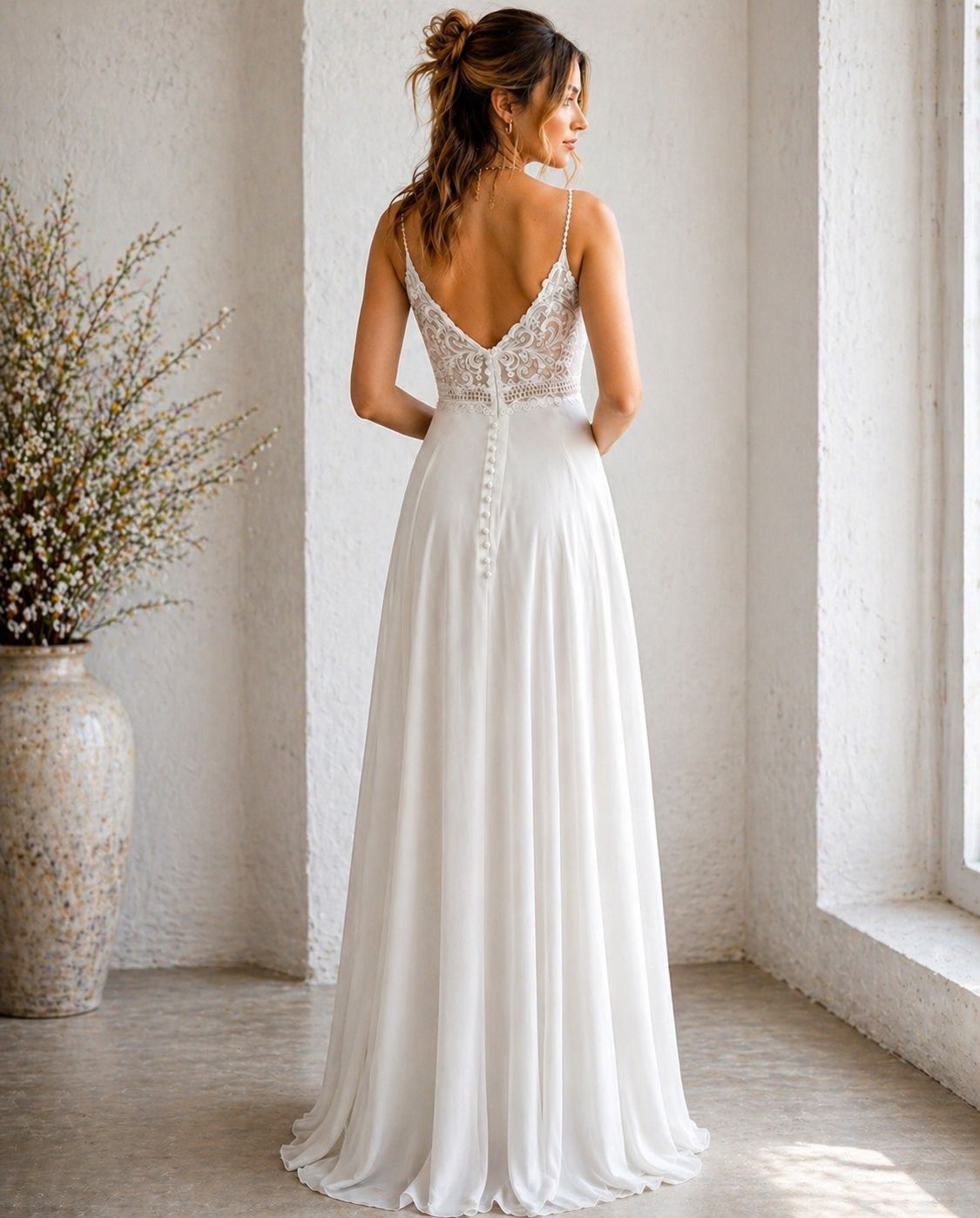 Vestido de novia Allison, liviano, vaporoso y de elegante sencillez
