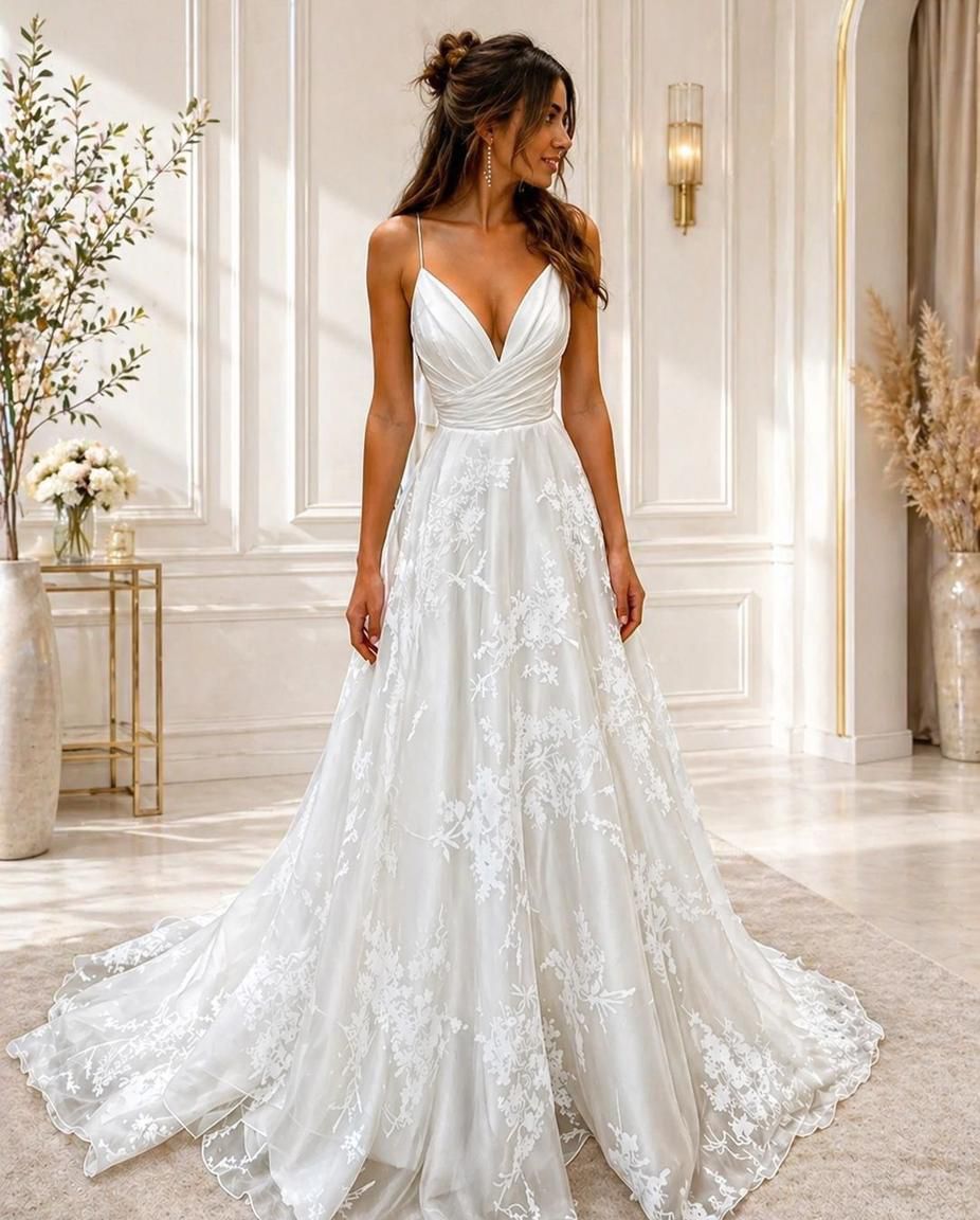 Vestido de novia Amaya corte A y drapeado frontal