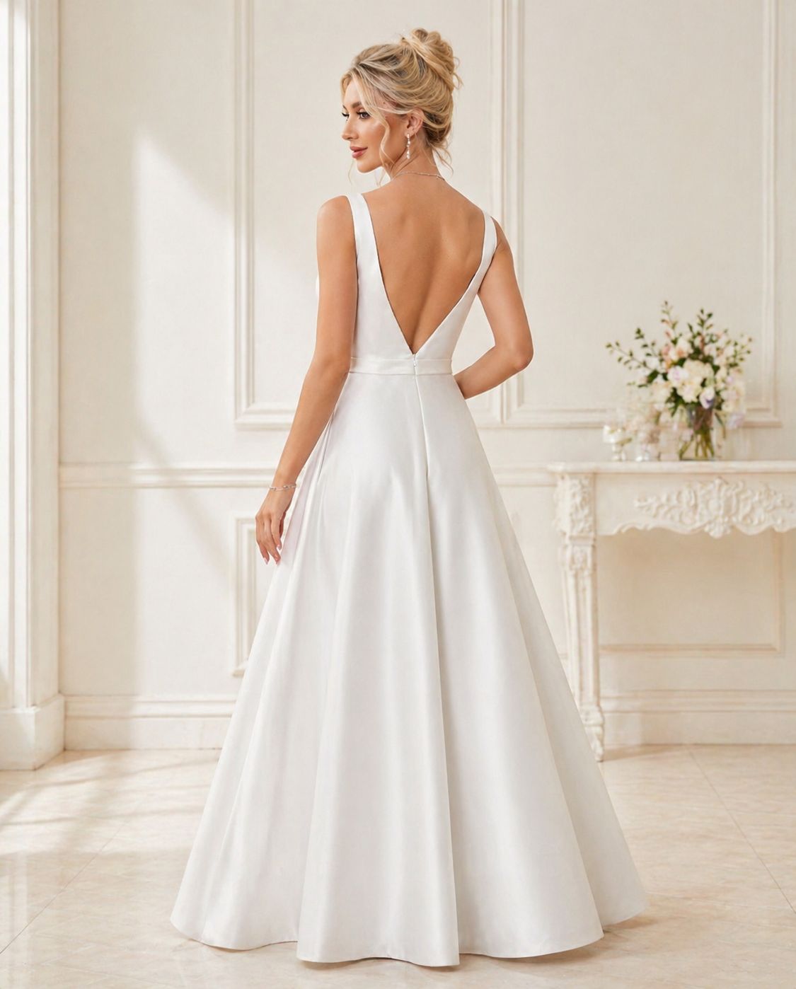 Vestido de novia Azalea ,estilo minimalista y con escote profundo