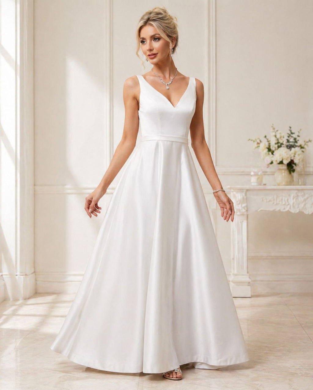 Vestido de novia Azalea ,estilo minimalista y con escote profundo