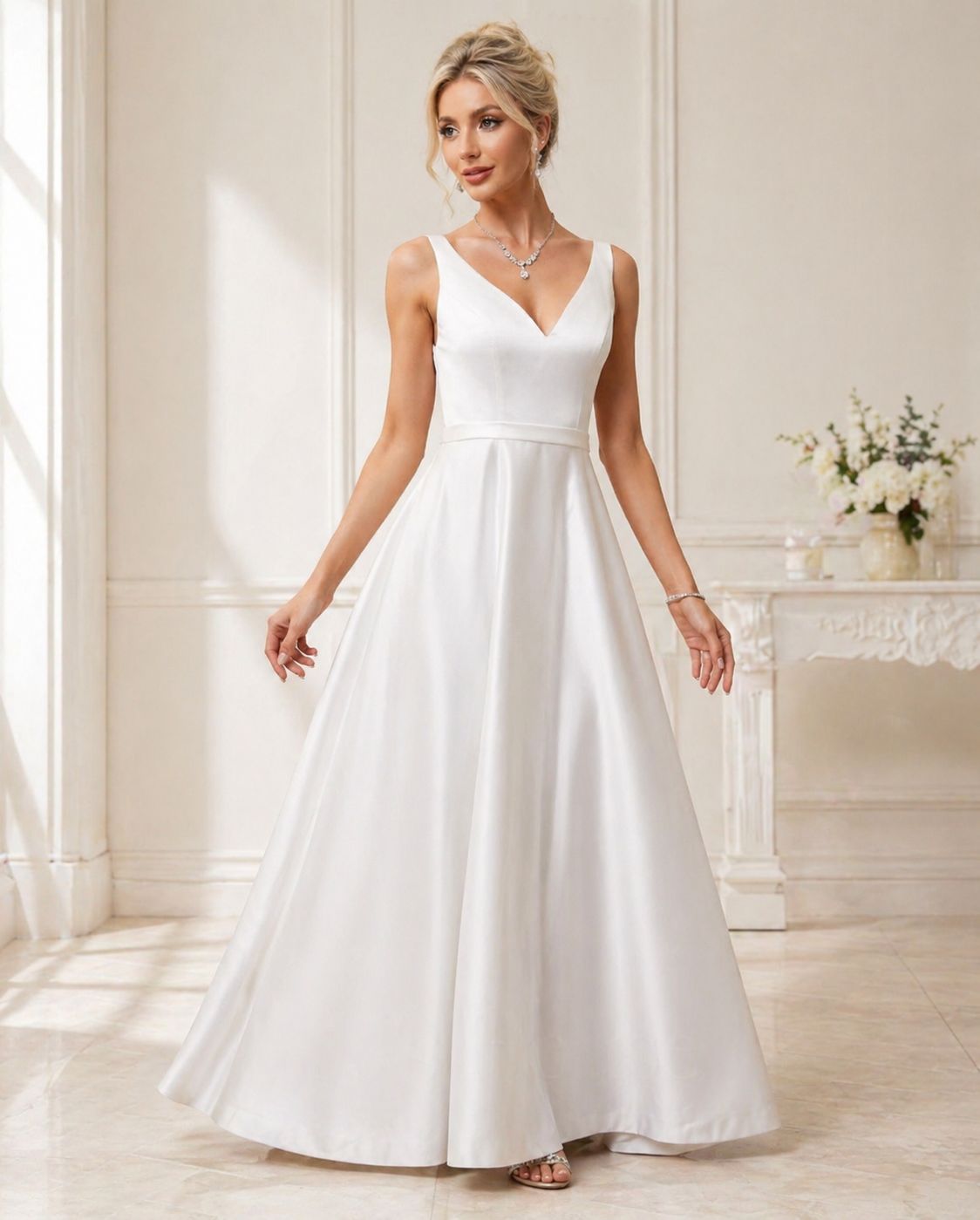 Vestido de novia Azalea ,estilo minimalista y con escote profundo