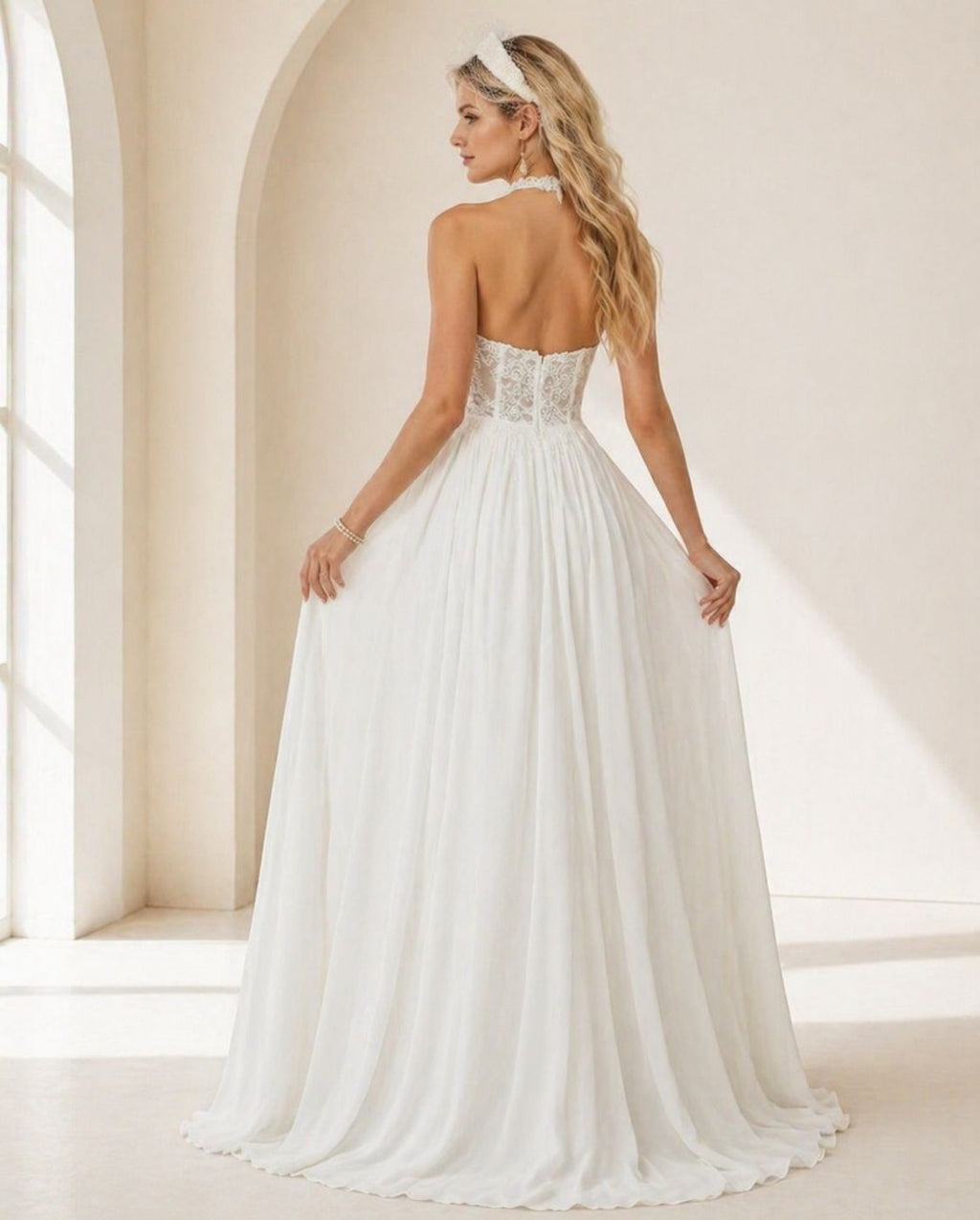 Vestido de novia Candy con espalda descubierta muy liviano y vaporoso