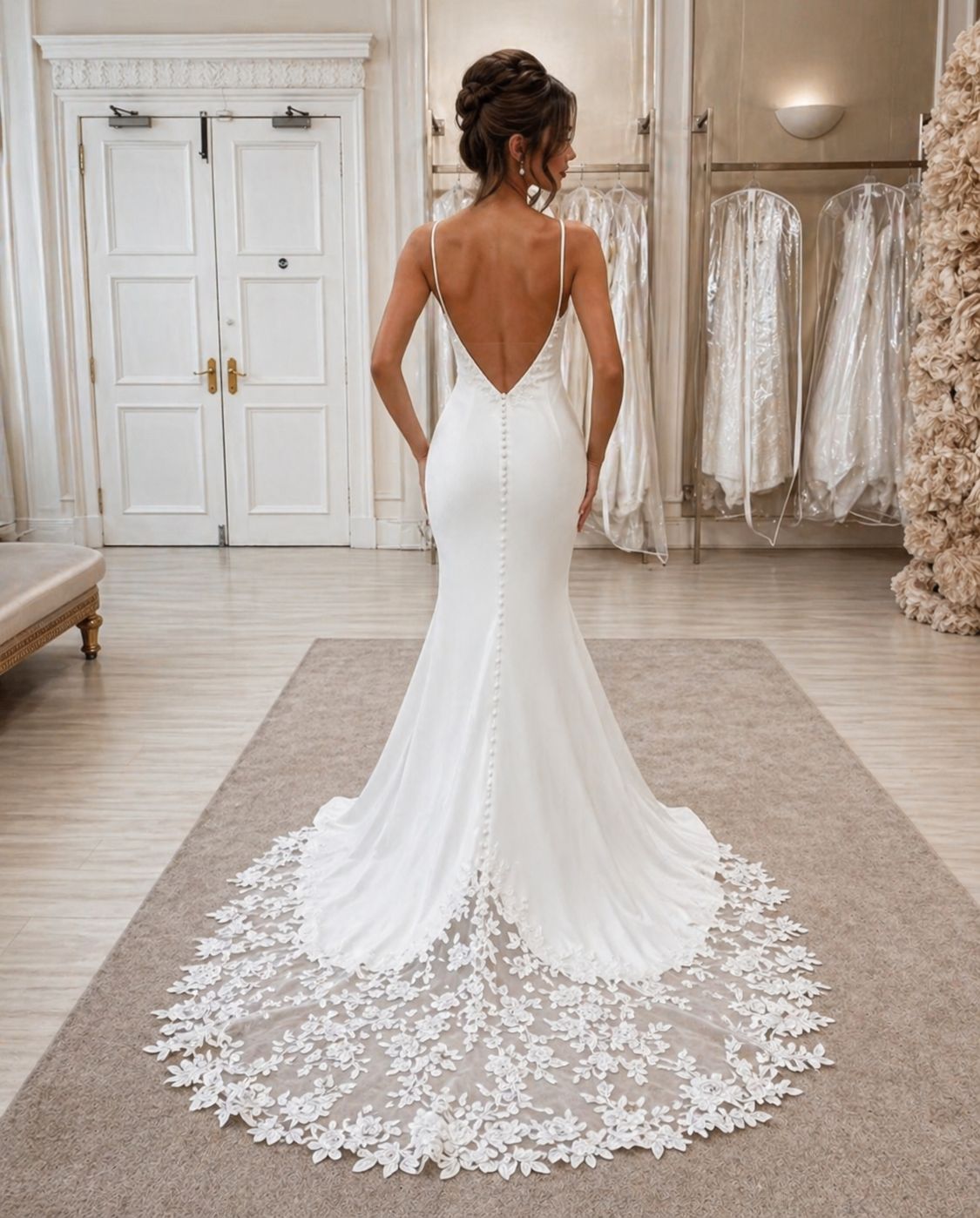Vestido de novia Ivonne estilo sirena minimalista con escote profundo