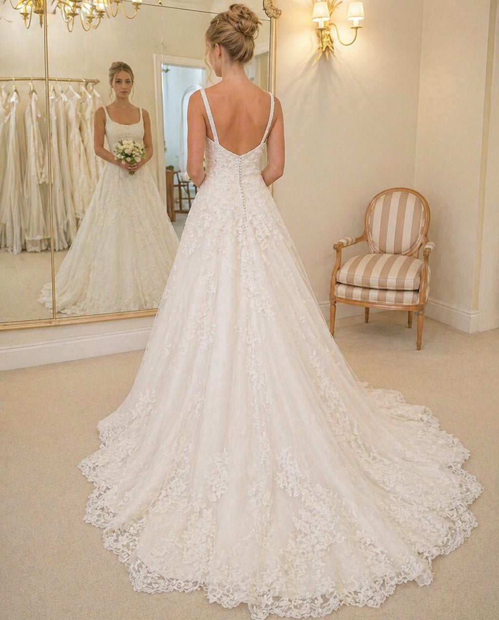 Vestido de novia Pettry con escote cuadrado estilo semi sirena